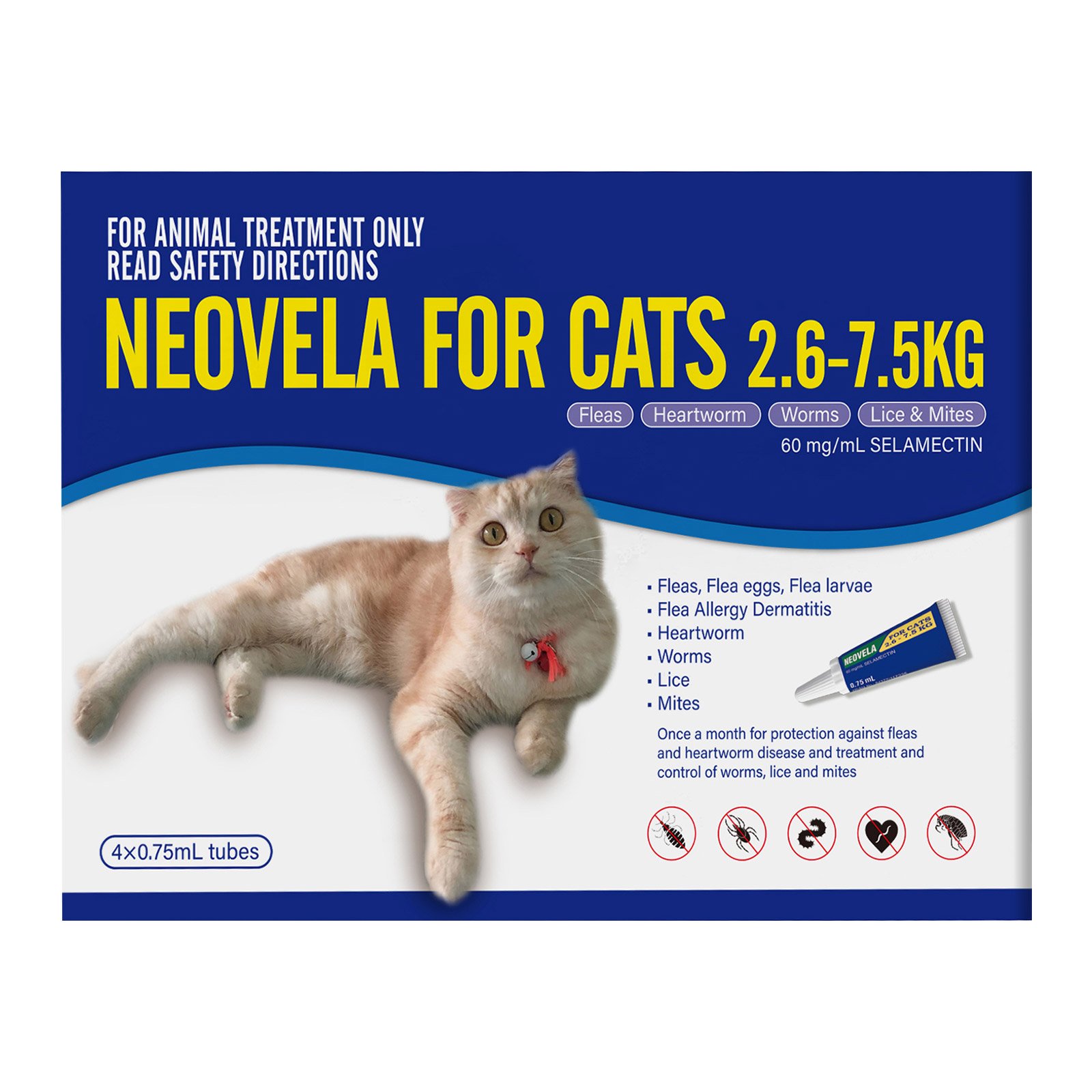 Neovela Flea And Worming For Cats 2.6 - 7.5 Kg Blue